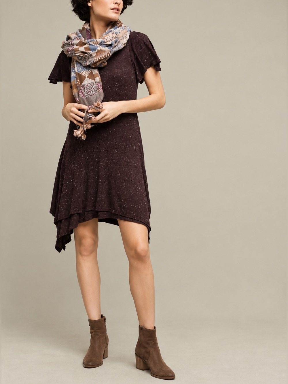 Anthropologie Dolan Left Coast Melanie Marled Plum Dress Witchy Boho Casual XXS
